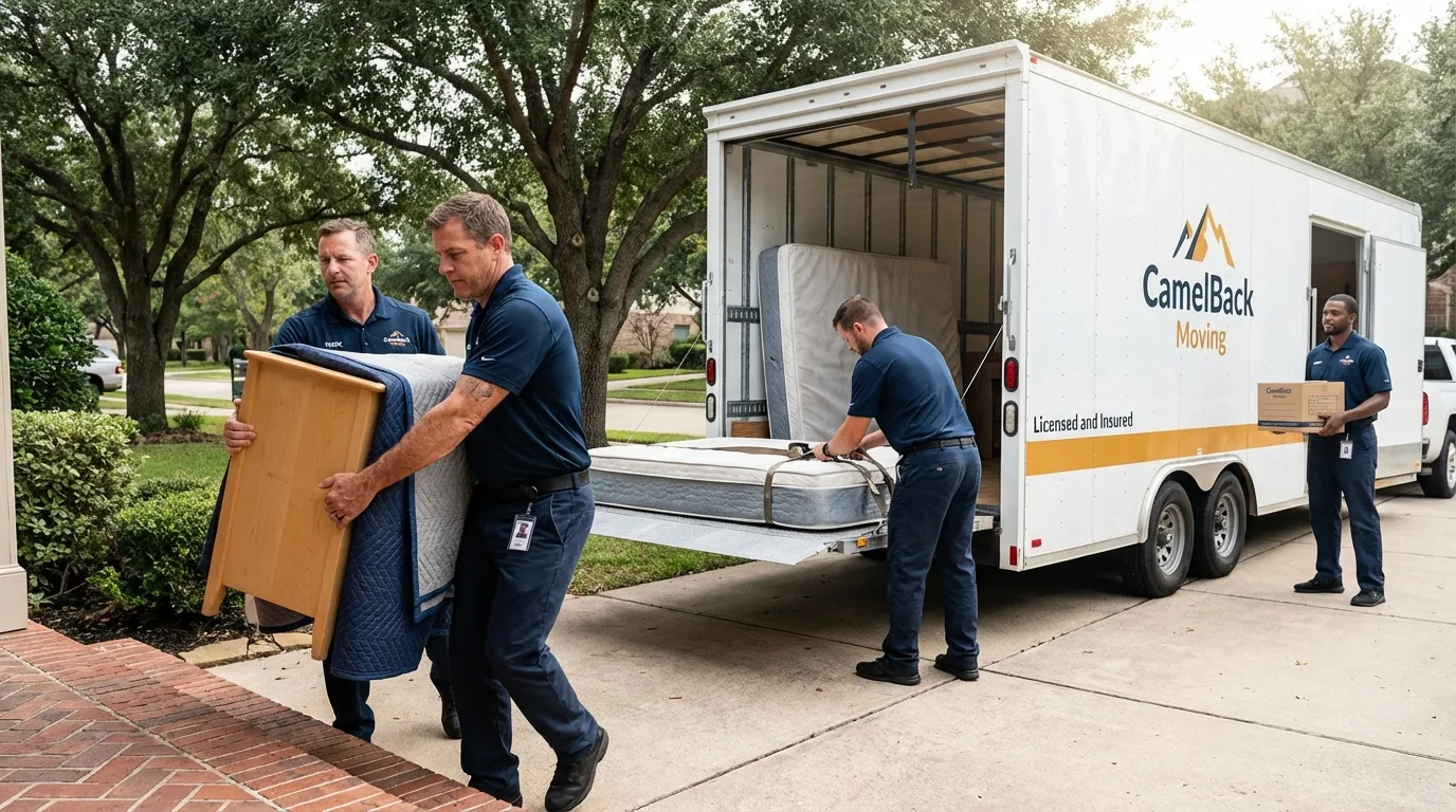 Crew loading residential truck for cross-state move from Canyon Lake, TX