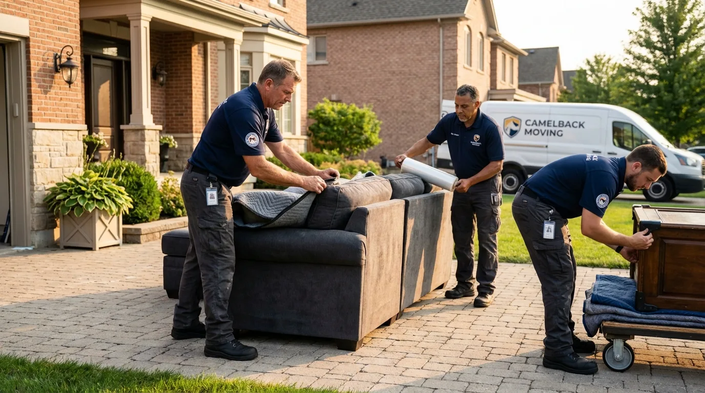 Large estate moving crew wrapping furniture in Canyon Lake, TX