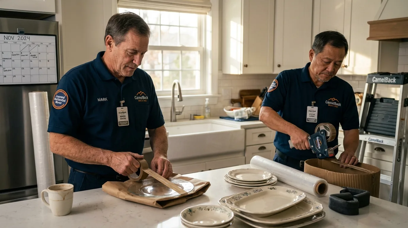 Professional crew packing kitchen dishware in Canyon Lake, TX